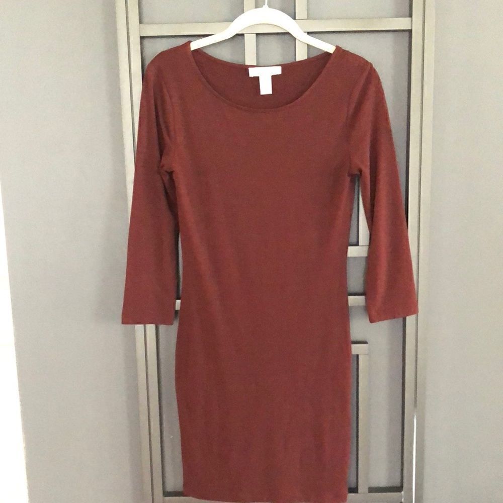 Forever 21 Brown cotton Lycra Body con three-quarter sleeve dress size S